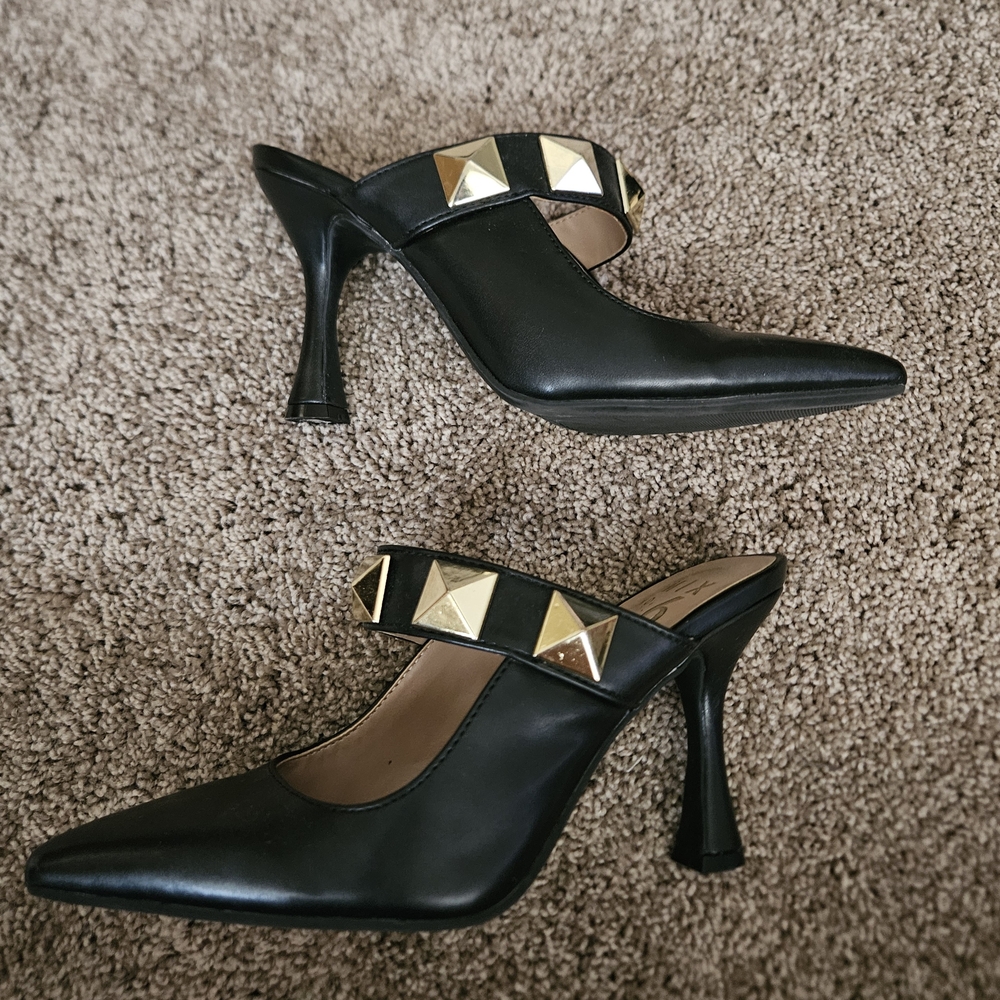 Mix No. 6 Black Mules with Gold Studs
